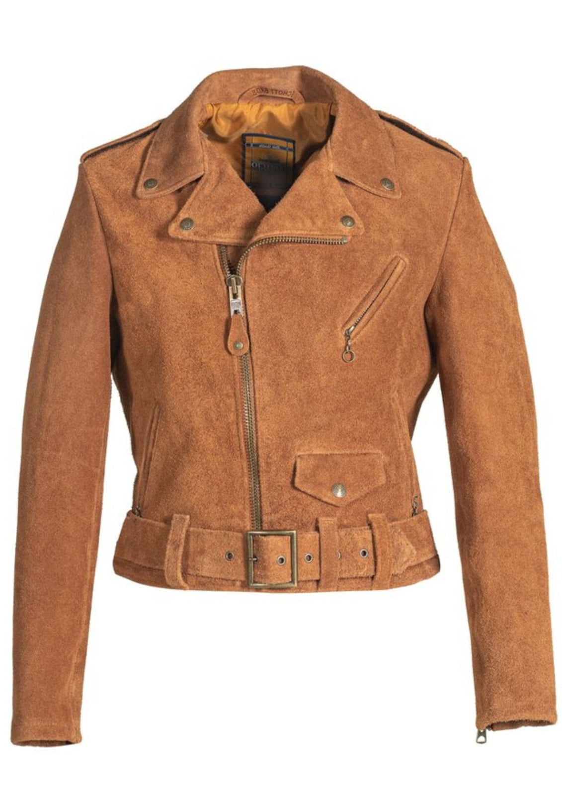 Women’s Tan Suede Biker Jacket with Belt